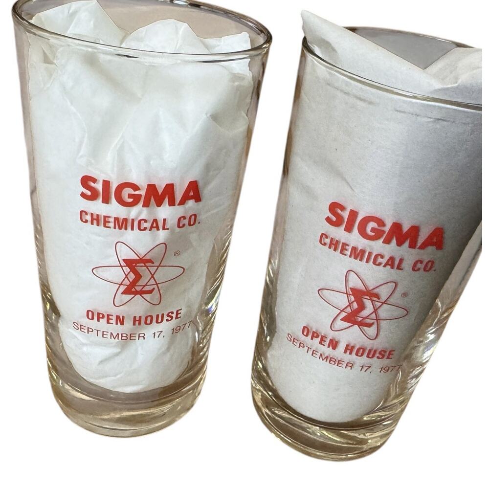 Vintage Sigma Chemical Co Drinking Glasses 1977 Open House Atomic Logo‎ Lot 2